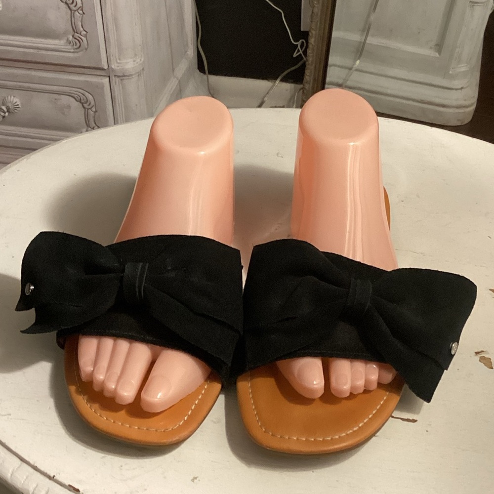 Ugh Elegant Black Bow Women's Velvet Sandals sz 9 Slides